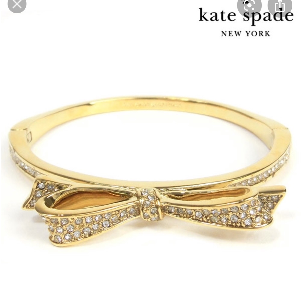 kate spade gold-tone crystal bow bangle bracelet